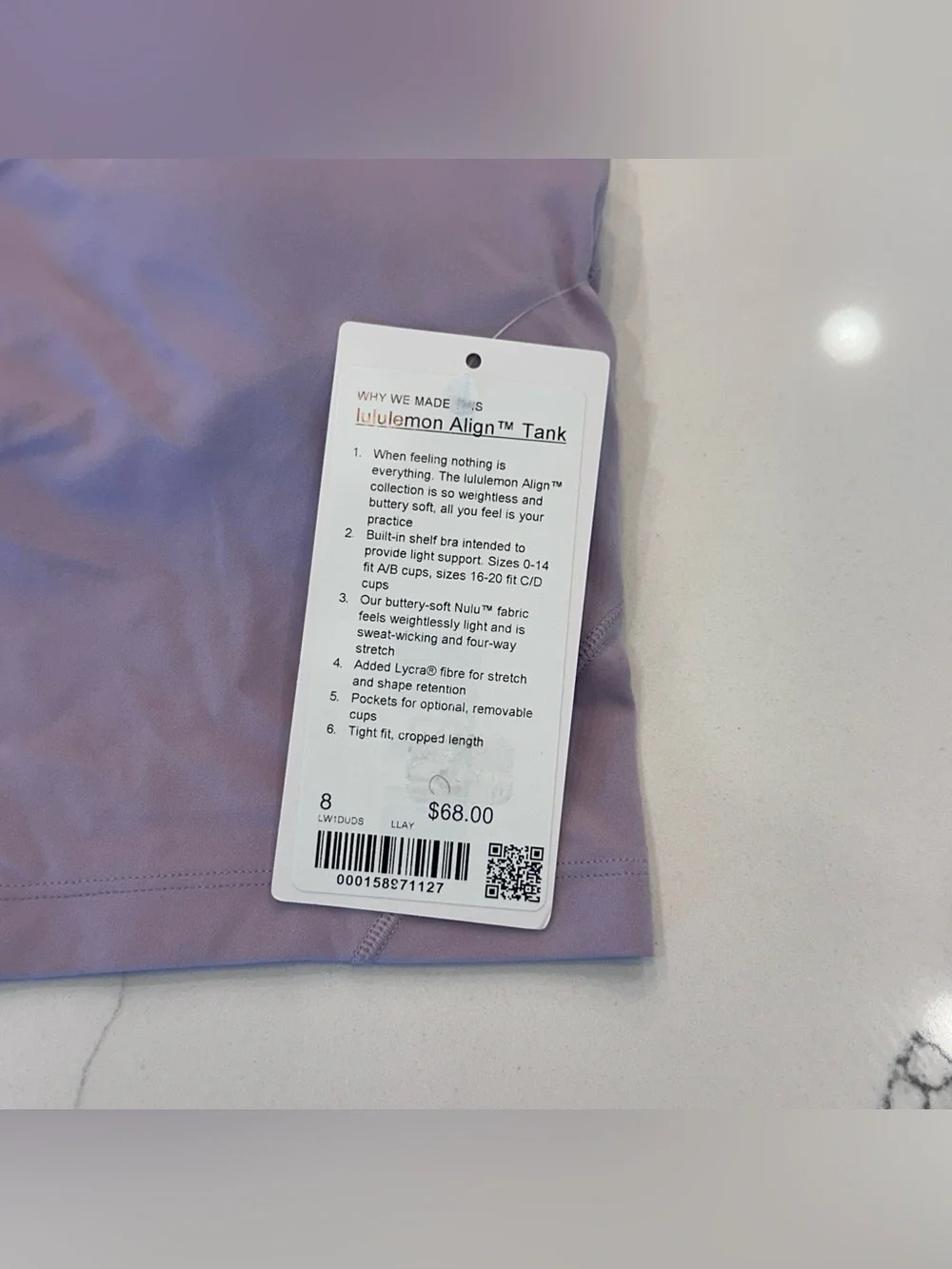 Lululemon Align Tank Top Light Support, A/B Cup, Lilac Play Size 6 NWT